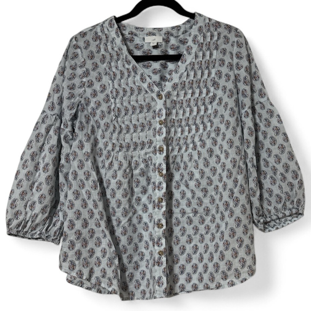 J. Jill Paisley Button-Up Blouse - Blue and White